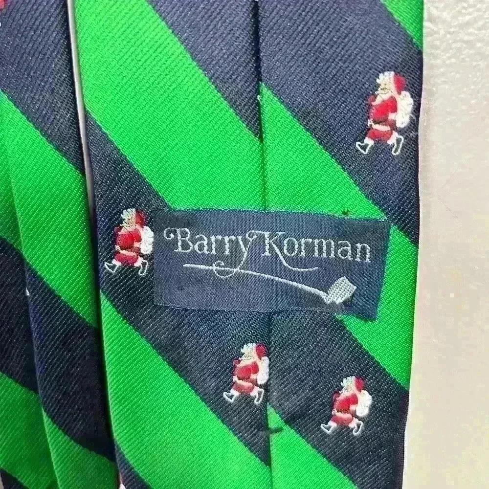 VINTAGE 90s BARRY KORMAN Santa Christmas Festive Striped Tie 53" x 3.25" - Picture 3 of 5